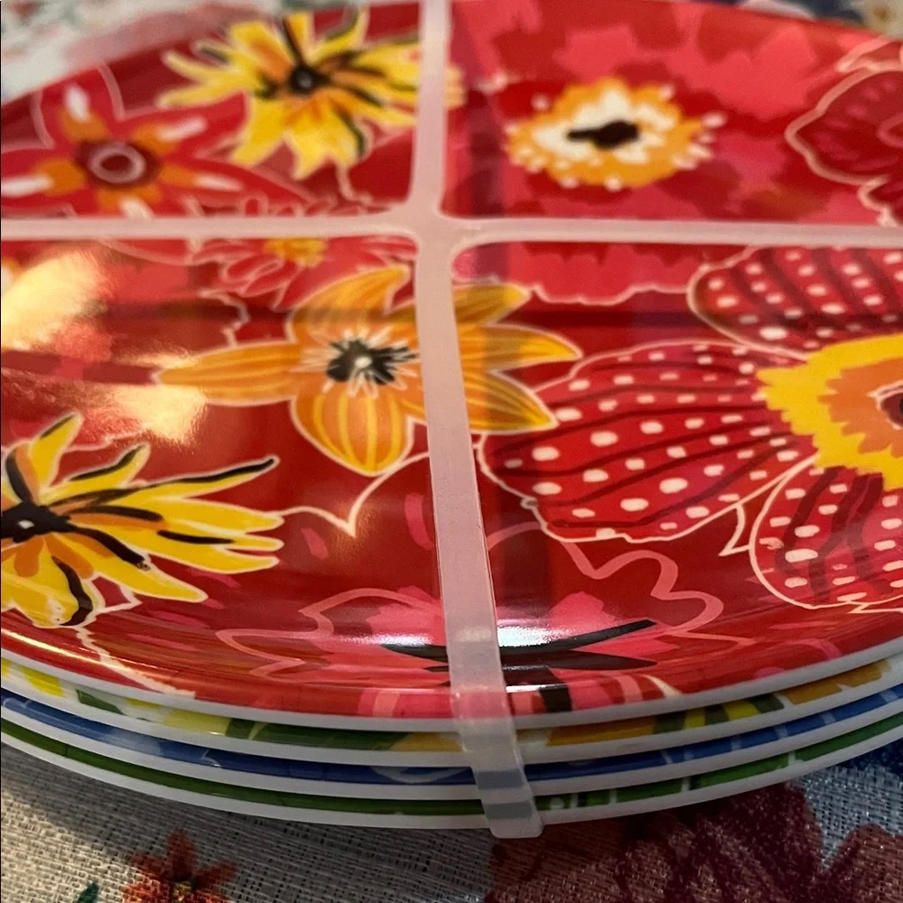Vibrant Floral Dinner Plates Set - Red and Yellow